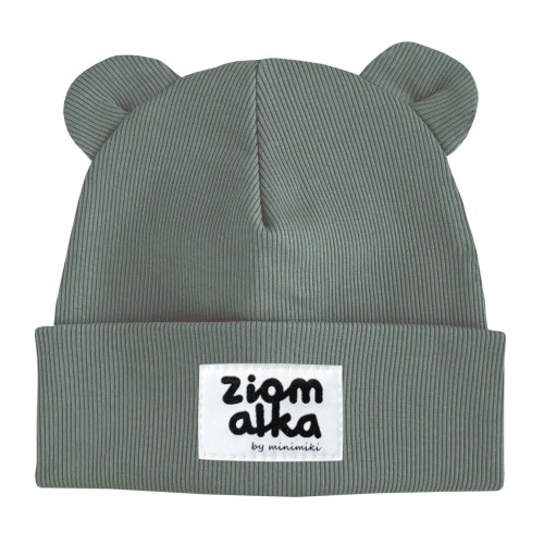 Czapka prążek beanie z uszkami Minimiki szałwia ziomalka
