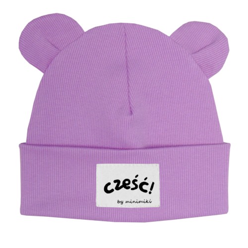 Czapka prążek beanie z uszkami Minimiki krokus cześć
