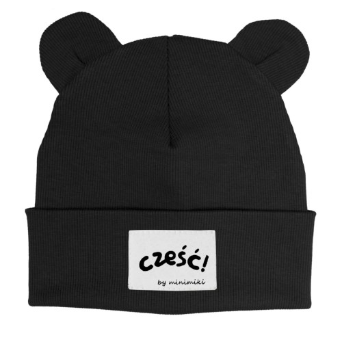 Czapka prążek beanie z uszkami Minimiki czarna cześć