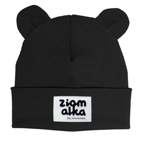 Czapka prążek beanie z uszkami Minimiki czarna ziomalka