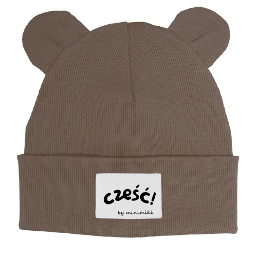 Czapka prążek beanie z uszkami Minimiki mocca cześć