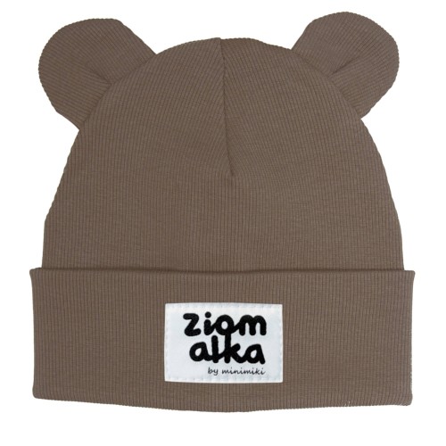 Czapka prążek beanie z uszkami Minimiki mocca ziomalka