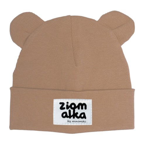 Czapka prążek beanie z uszkami Minimiki cappuccino ziomalka
