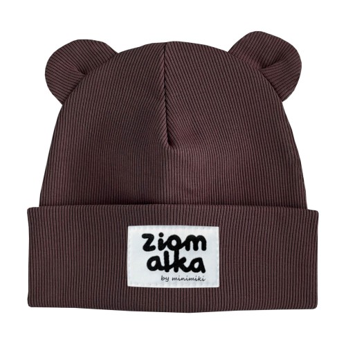 Czapka prążek beanie z uszkami Minimiki czekolada ziomalka