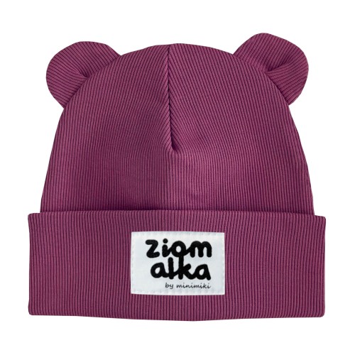 Czapka prążek beanie z uszkami Minimiki wrzos ziomalka