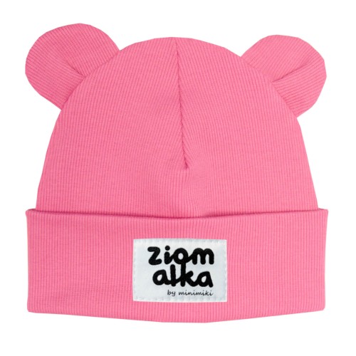Czapka prążek beanie z uszkami Minimiki candy pink ziomalka