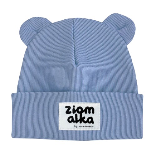 Czapka prążek beanie z uszkami Minimiki vintage blue ziomalka