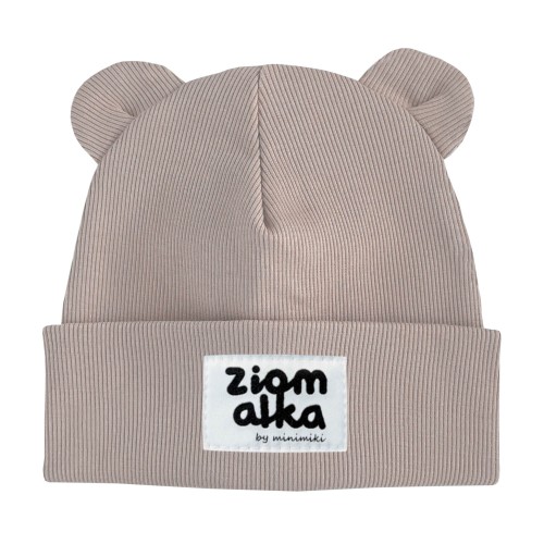 Czapka prążek beanie z uszkami Minimiki piaskowy beż ziomalka