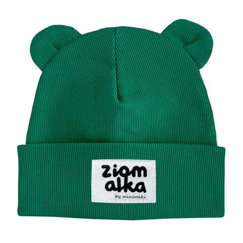 Czapka prążek beanie z uszkami Minimiki butelkowa zieleń ziomalka