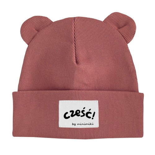 Czapka prążek beanie z uszkami Minimiki strawberry cream cześć