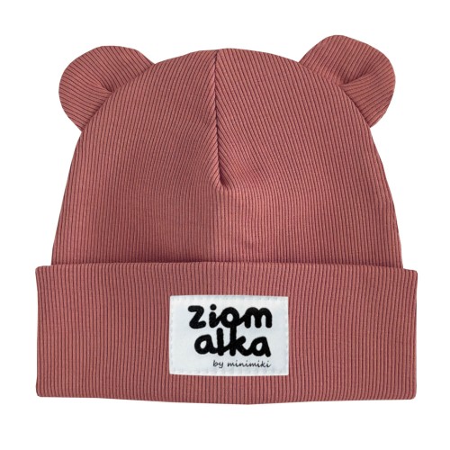 Czapka prążek beanie z uszkami Minimiki strawberry cream] ziomalka