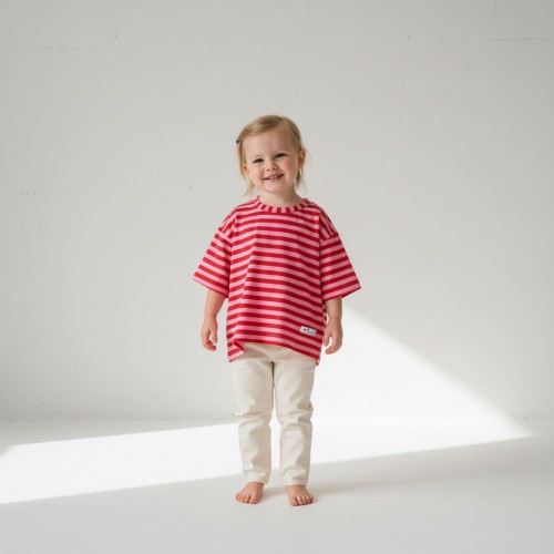 Koszulka w paski candy pink - red