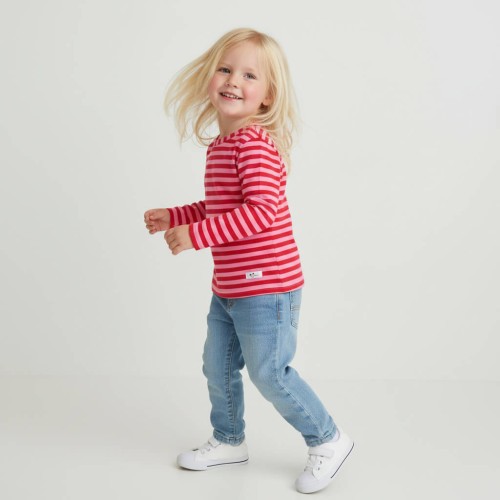 Longsleeve dziecięcy w paski candy pink - red