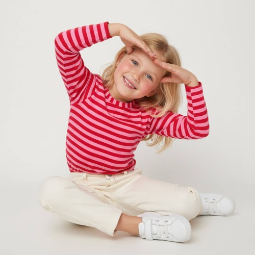 Longsleeve klasyczny w paski candy pink - red