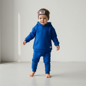 Bluza dziecięca oversize z kapturem chabrowa