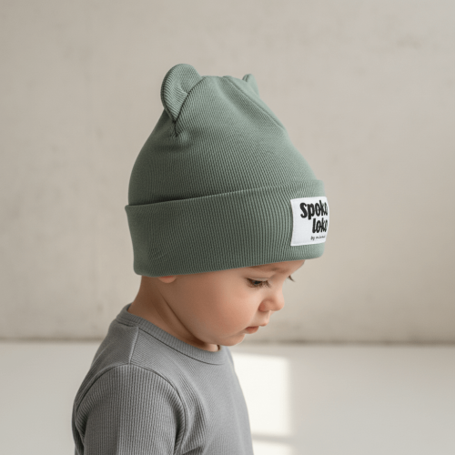 Beanie szałwia dziecięca Minimiki z uszkami
