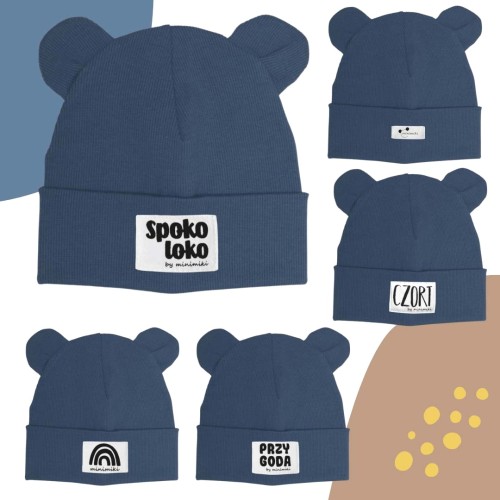 Czapka prążkowana beanie jeans  z uszkami - Czort, Tęcza, Spoko loko, Przygoda