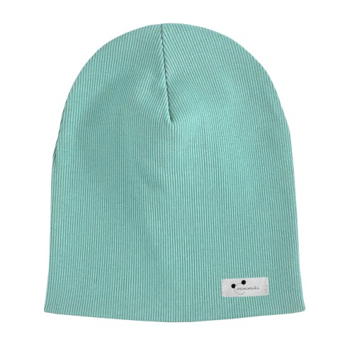 Podwójna czapka na jesien i wiosnę Minimiki aqua z metką z logo