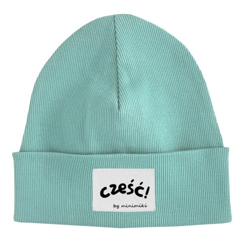 Czapka beanie Minimiki aqua z metką Cześć
