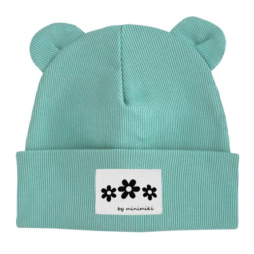 Czapka beanie z uszkami Minimiki z metką Kwiatki