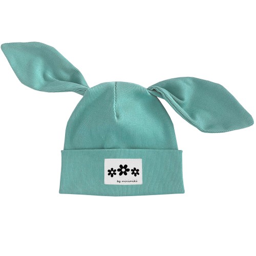 Czapka prążkowana z uszami BiBi Minimiki aqua z metką Kwiatki