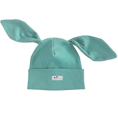 Czapka prążkowana z uszami BiBi Minimiki aqua z metką z logo
