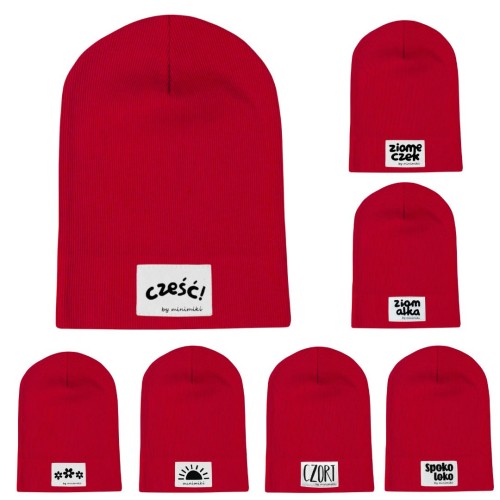 Czerwona cienka czapka prążkowana - Czort, Ziomeczek i inne metki
