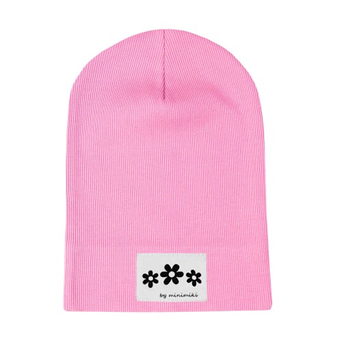 Cienka czapka prazkowana wiosna lato light pink Minimiki kwiatki