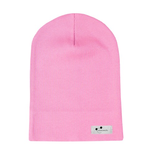 Cienka czapka prazkowana wiosna lato light pink Minimiki logo