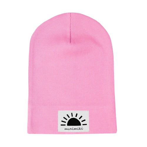 Cienka czapka prazkowana wiosna lato light pink Minimiki slonko