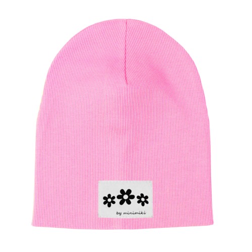 Czapka prazkowana podwojna Minimiki light pink Kwiatki