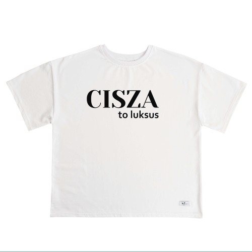 Biała koszulka damska cisza to luksus