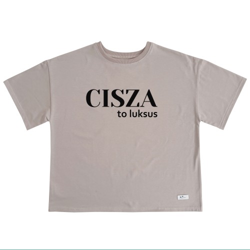 Bezowa koszulka damska cisza to luksus