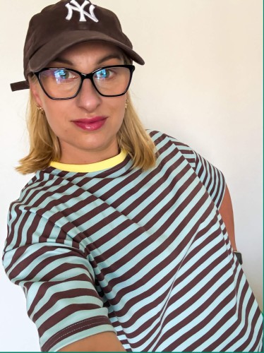 Koszulka damska w paski aqua